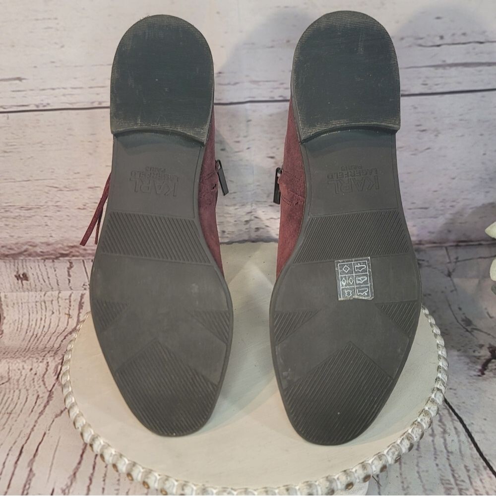Karl Lagerfeld Paris Sixte Women's Burgundy Suede Ankle Boots Size 6.5M - Picture 13 of 15